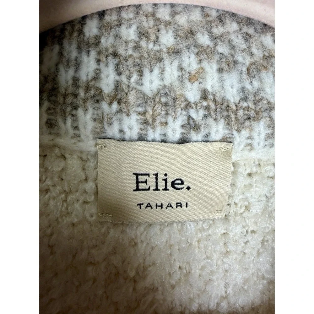 Elie Tahari Wool Blend Crochet Collar 1/4 Zip Cozy Sweater Women's Size Medium